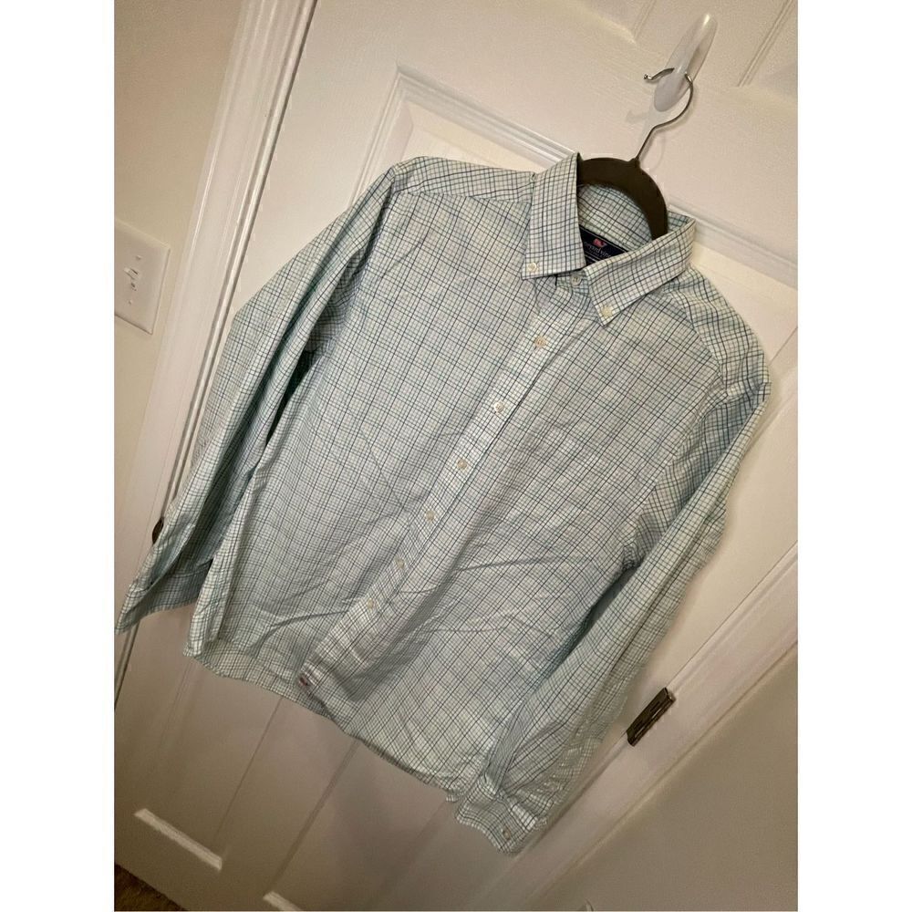 Vineyard Vines blue green checkered button up men’s shirt Medium